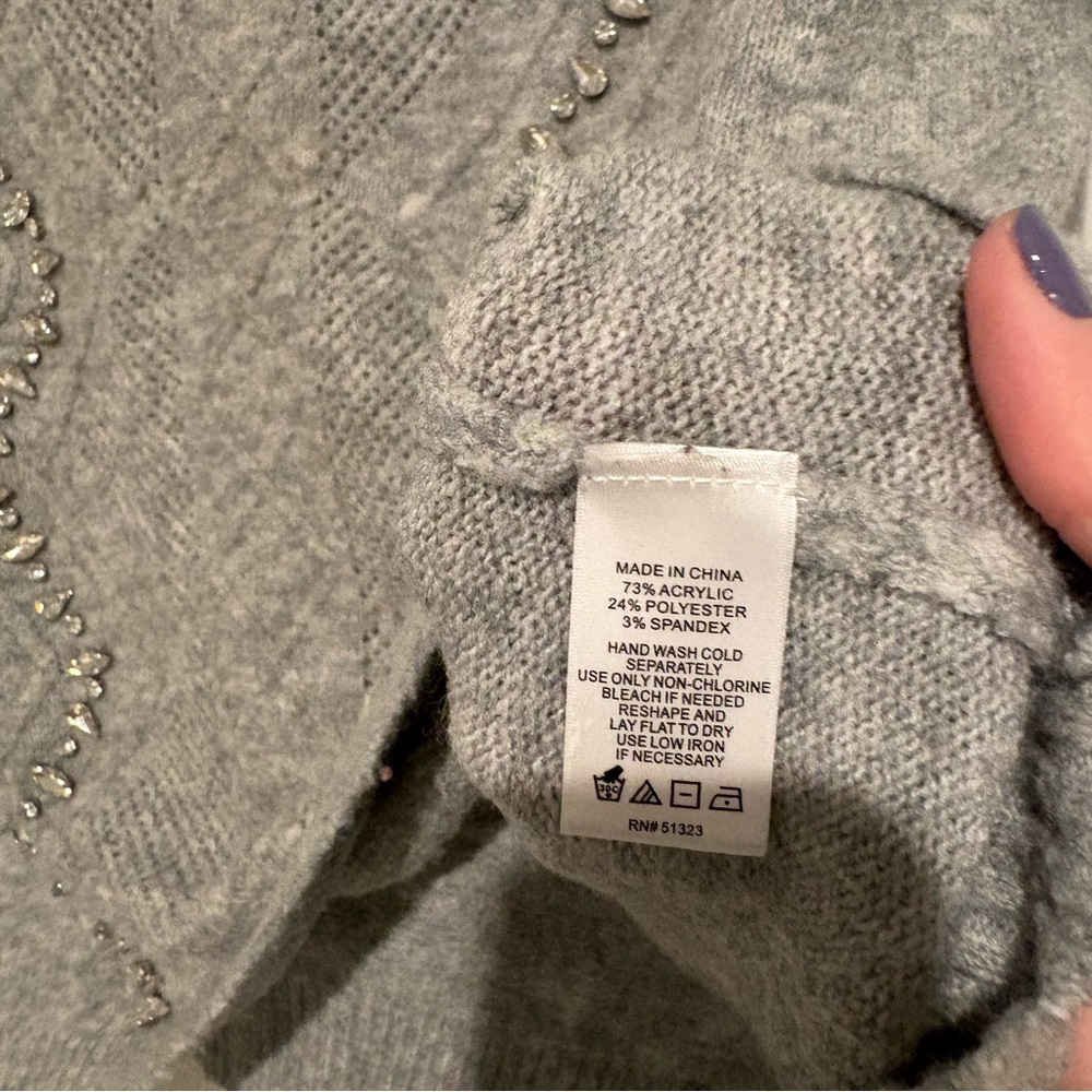 Cece argyle embellished short sleeve sweater grey size‎ Large - Picture 5 of 5